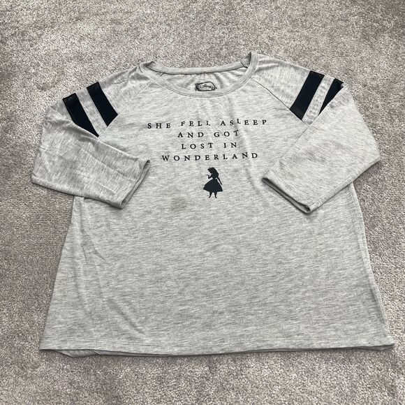 Disney Alice In Wonderland Graphic T-Shirt Womens XL Gray Long Sleeve Casual Tee - Picture 1 of 12